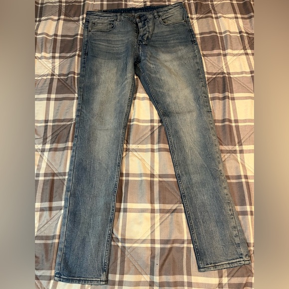 KSUBI Men's Washed Blue Letter Printing Pants Jeans size 34x30